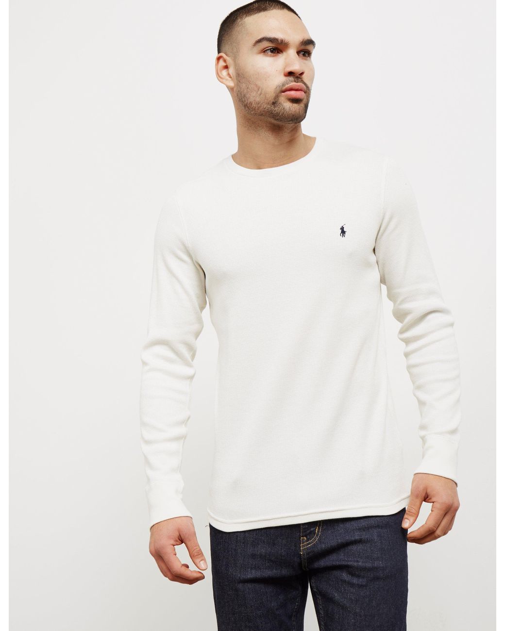 Polo Ralph Lauren Cotton Waffle Long Sleeve Top Player Logo in White ...