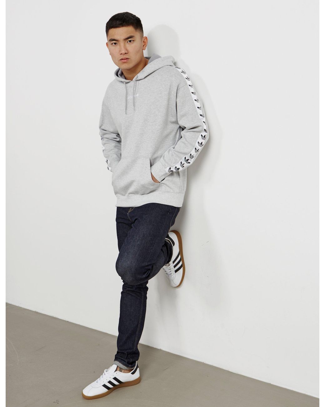 adidas Originals Mens Tape Overhead Hoodie Grey in Gray for Men | Lyst