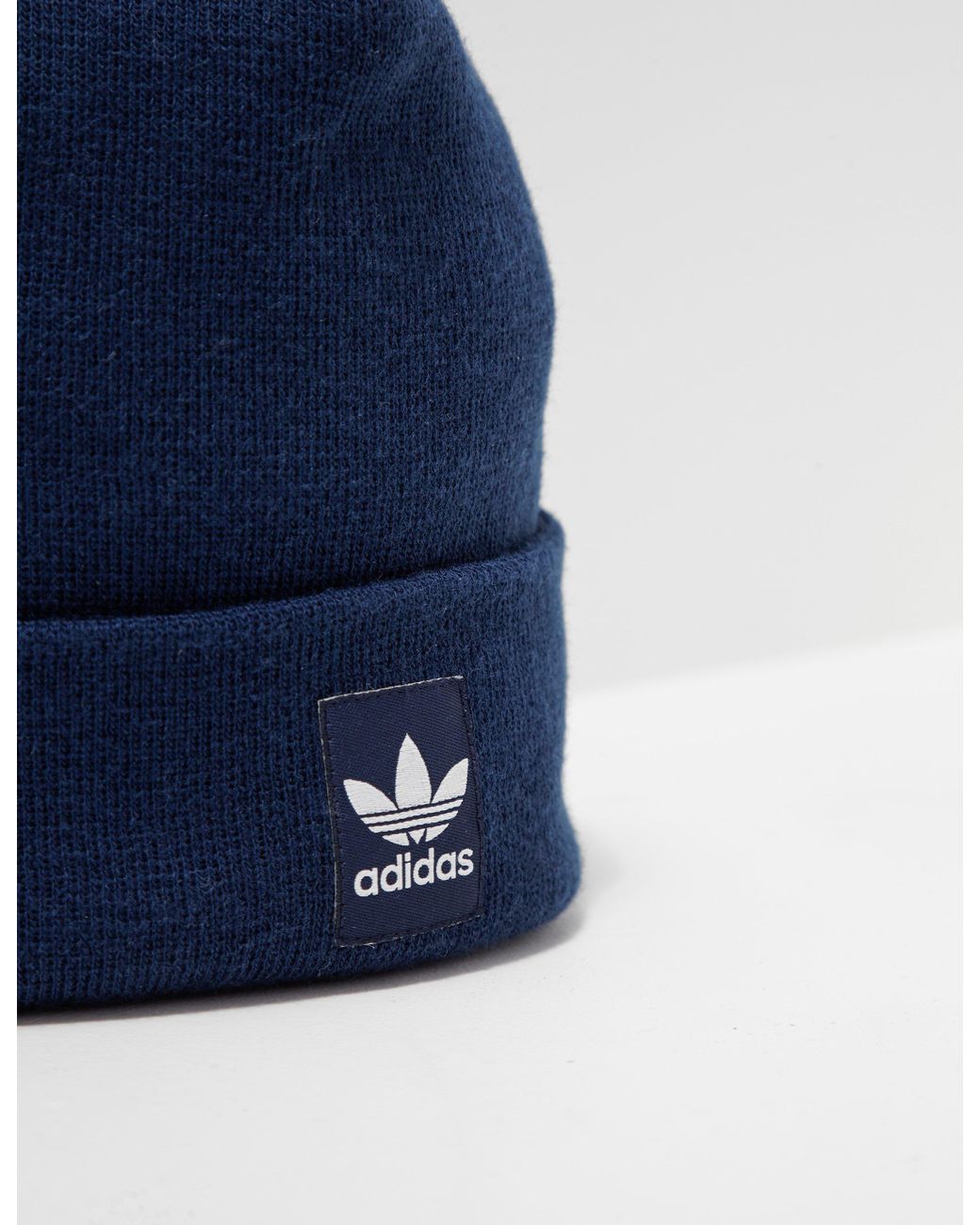 adidas Originals Synthetic Mens Ribbed Logo Knitted Beanie Navy Blue for  Men | Lyst
