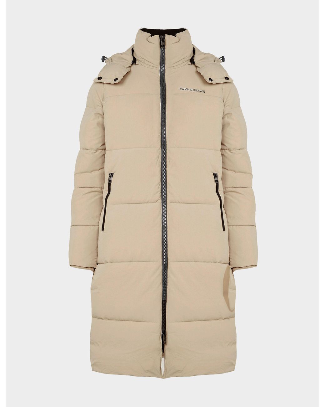 Long Puffer Coat Nude in Beige 