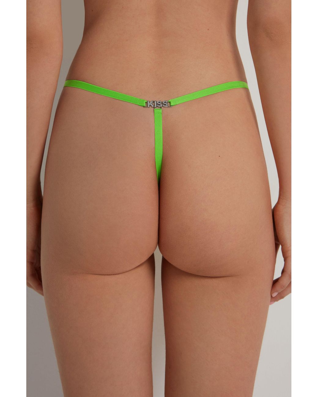 Perizoma Sgambato Tanga in Pizzo con Scritta Strass di Tezenis in Verde Lyst
