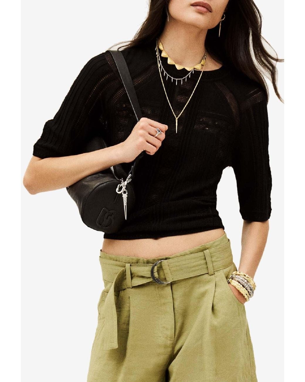 Ba&sh Black Philo Cropped Knit Top