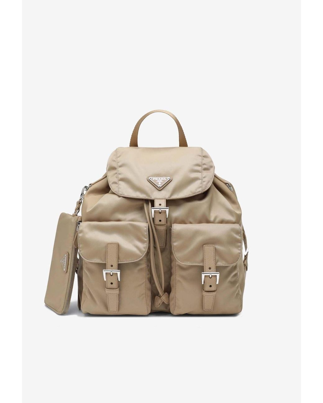 Prada Natural Triangle Logo Nylon Backpack