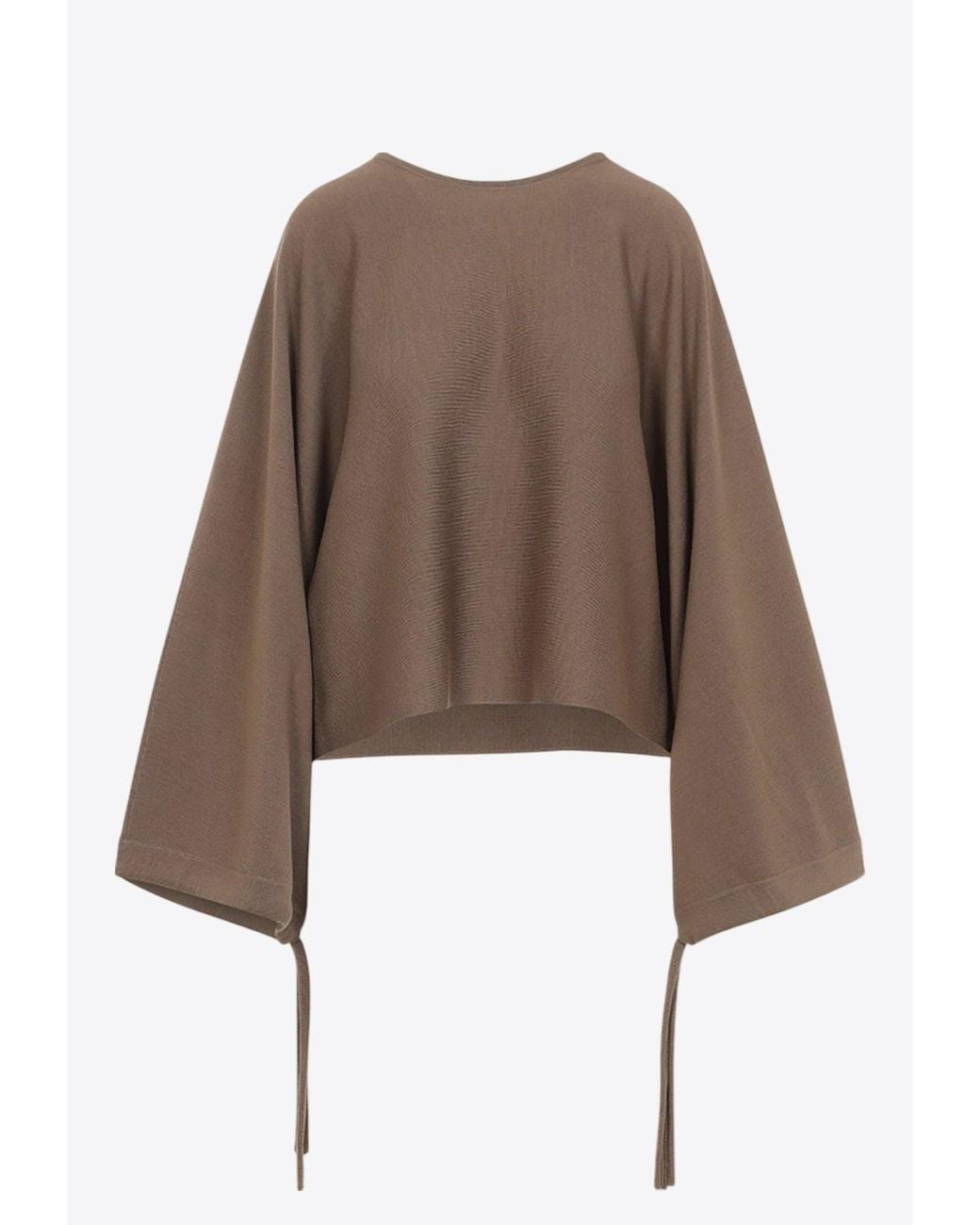 Max Mara Brown Virgin Wool Relaxed-Fit Wide-Sleeve Knitted Top