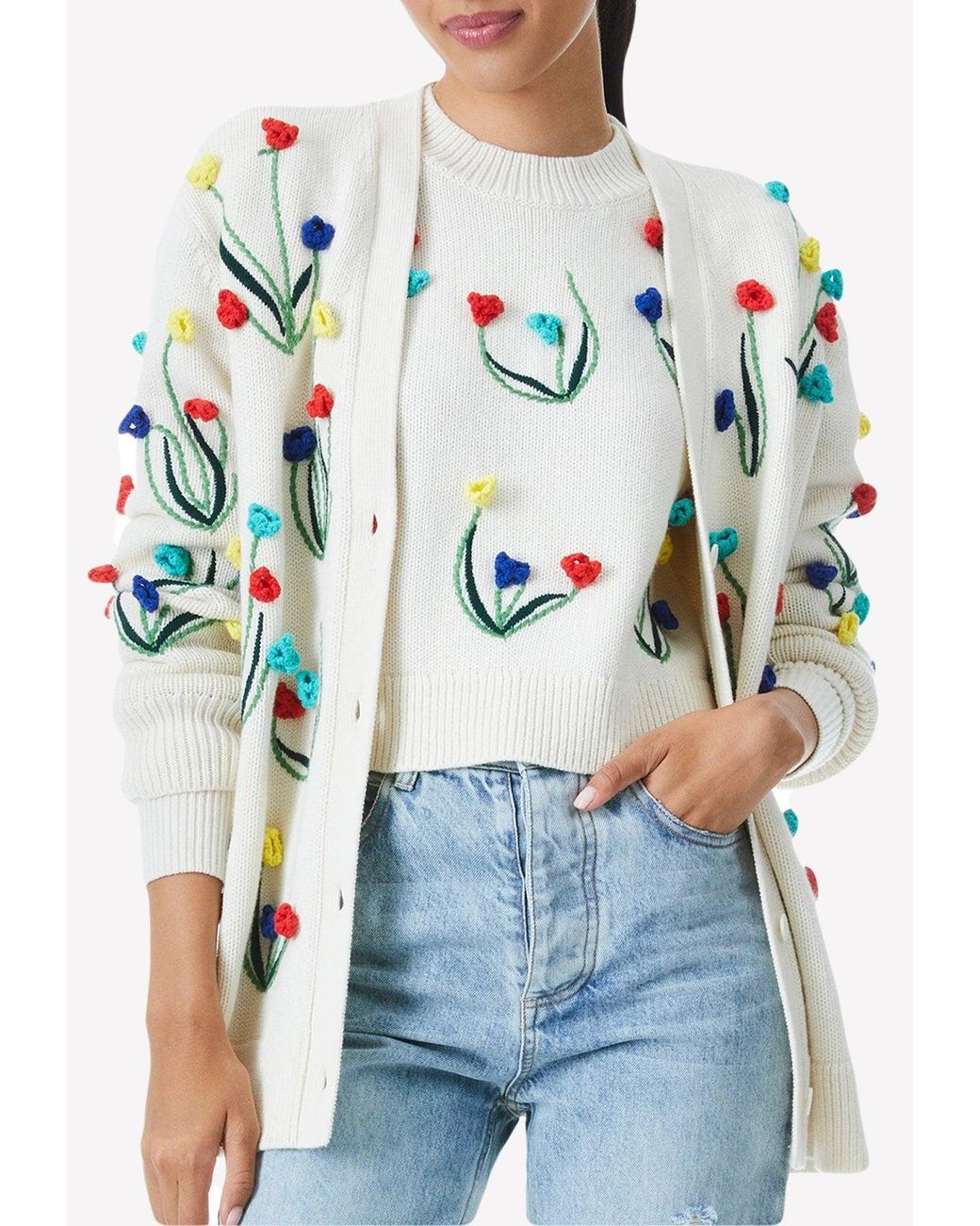 Alice + Olivia Cotton Bradford Oversized Crochet Cardigan in White