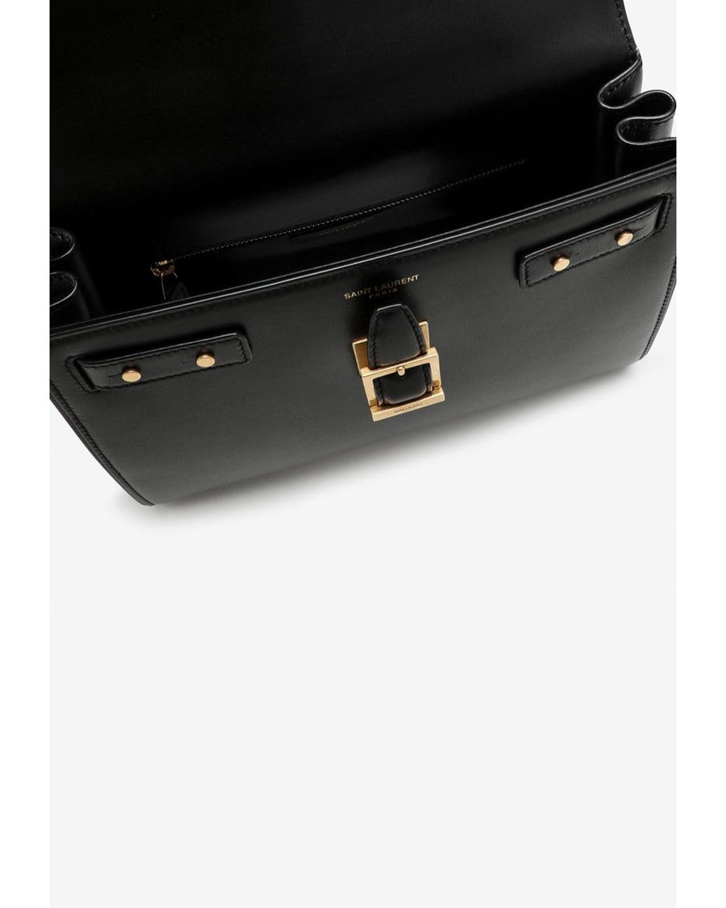 Saint Laurent Small Le Fermoir Top Handle Bag In Leather in Black