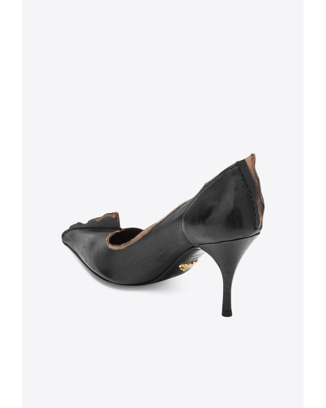 Prada 85 Antique Leather Pumps in Black | Lyst