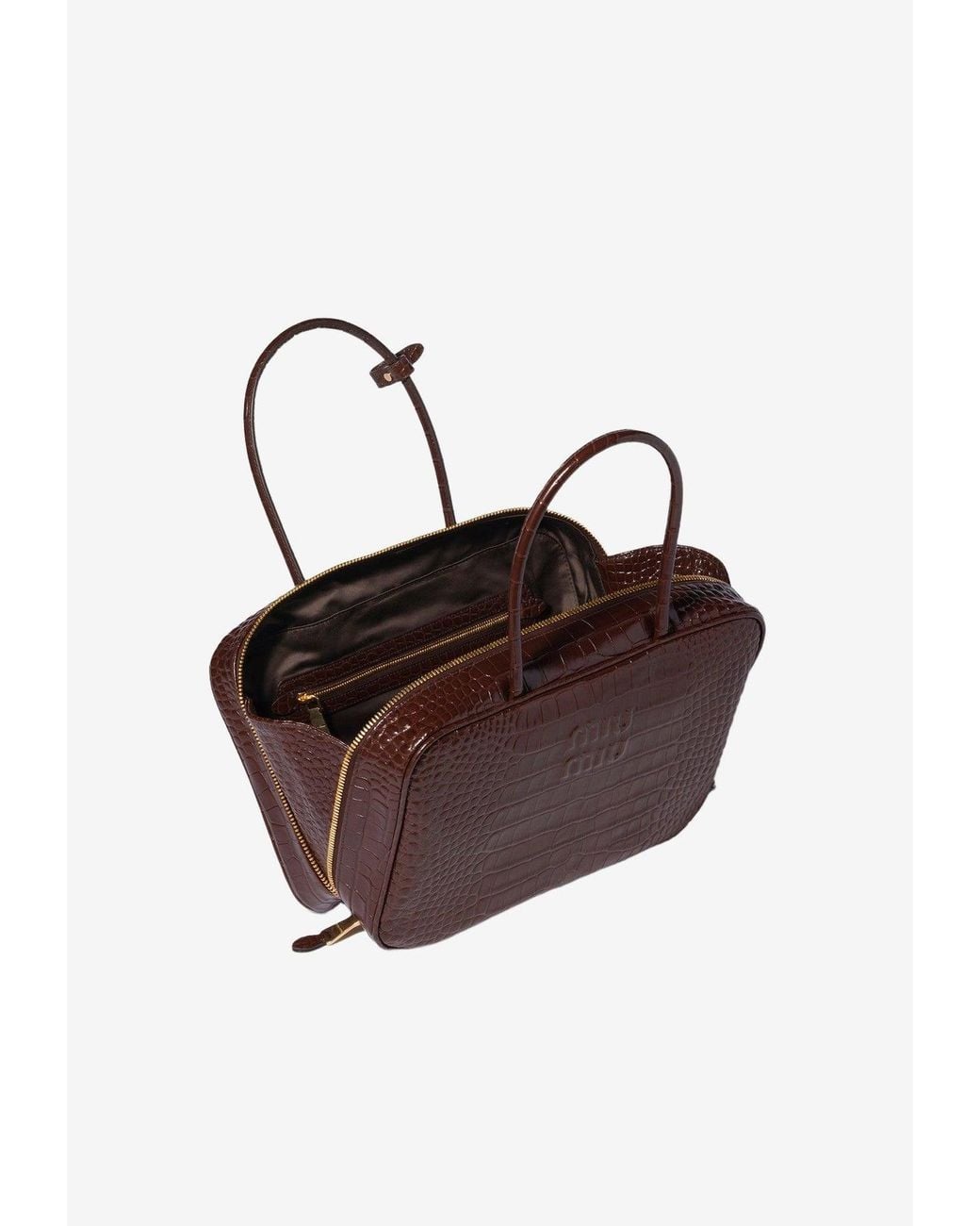 Embossed Caligraphy Miu Miu Beau Croc-Embossed Leather Shoulder Bag in Brown | Lyst