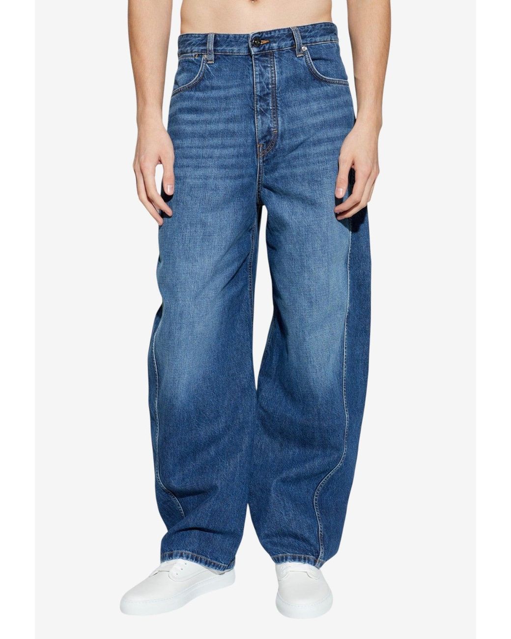 Givenchy Blue Logo Patch Wide-Leg Jeans for men