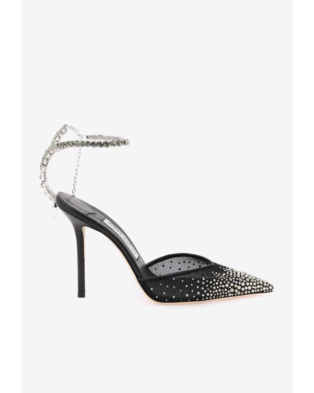 Saeda 100 | Black Suede Pumps with Crystal Embellishment