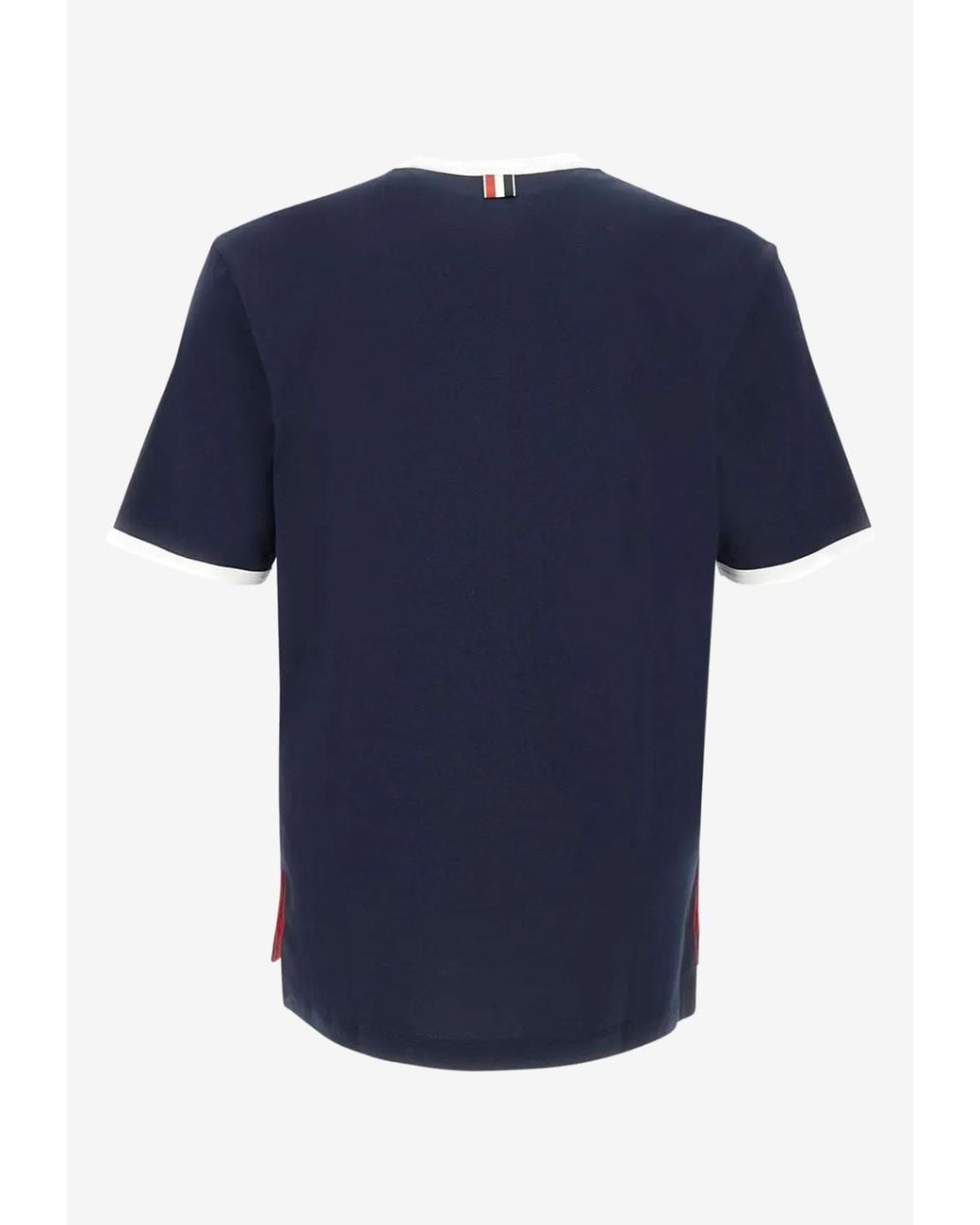 Thom Browne Blue Name Tag Patch Ringer T-Shirt for men