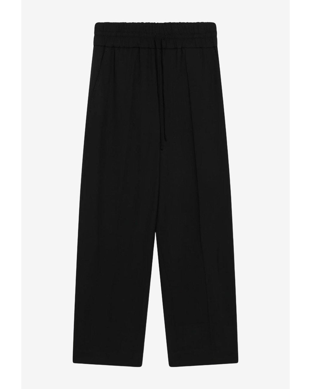 AMI Black Elasticated-Waist Virgin Wool Pants for men