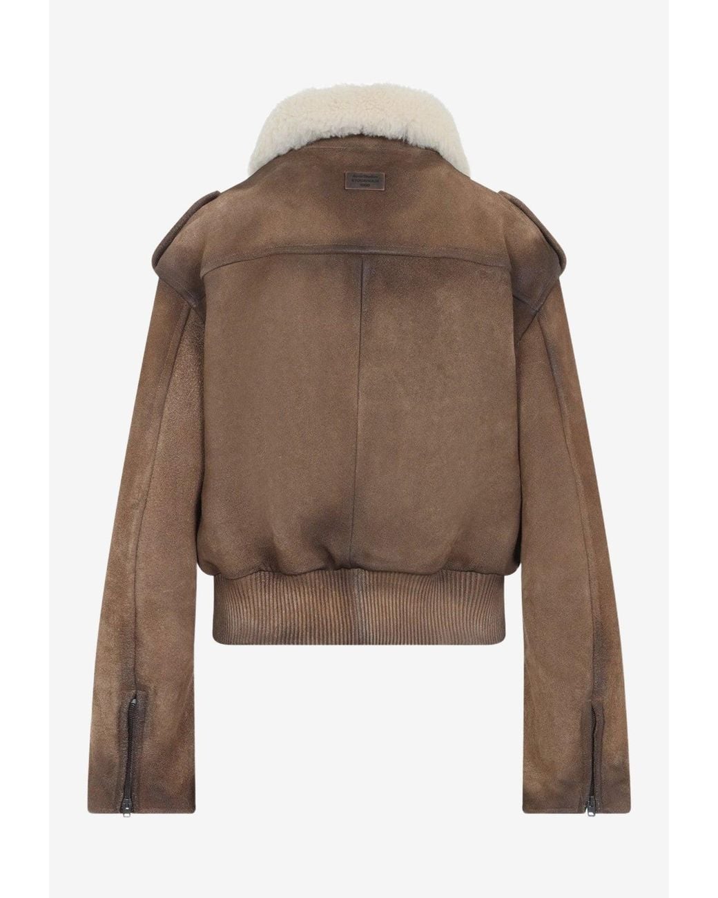 Acne Studios Suede Leather Cropped Bomber Jacket With Shearling Collar ...