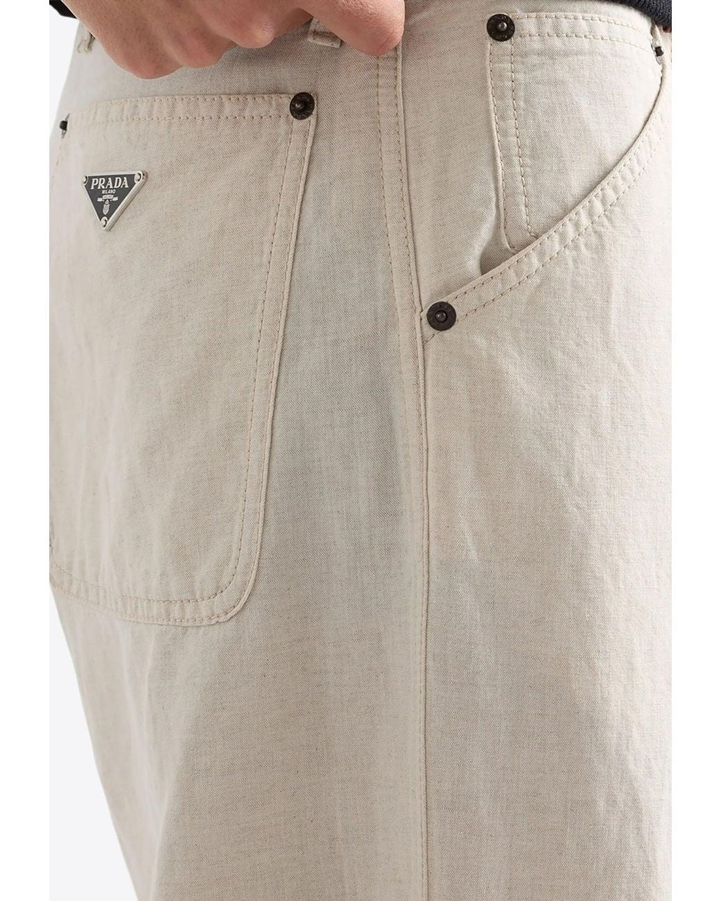 Prada Natural Chambray Straight-Leg Pants for men