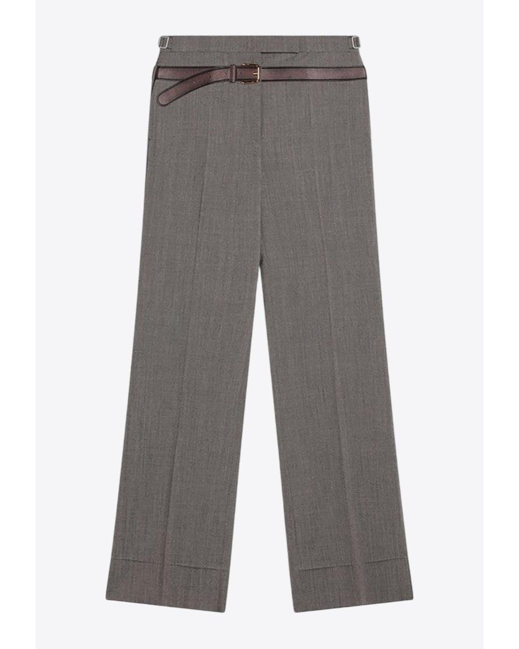 Prada Gray Printed Belt Wool Flared Pants