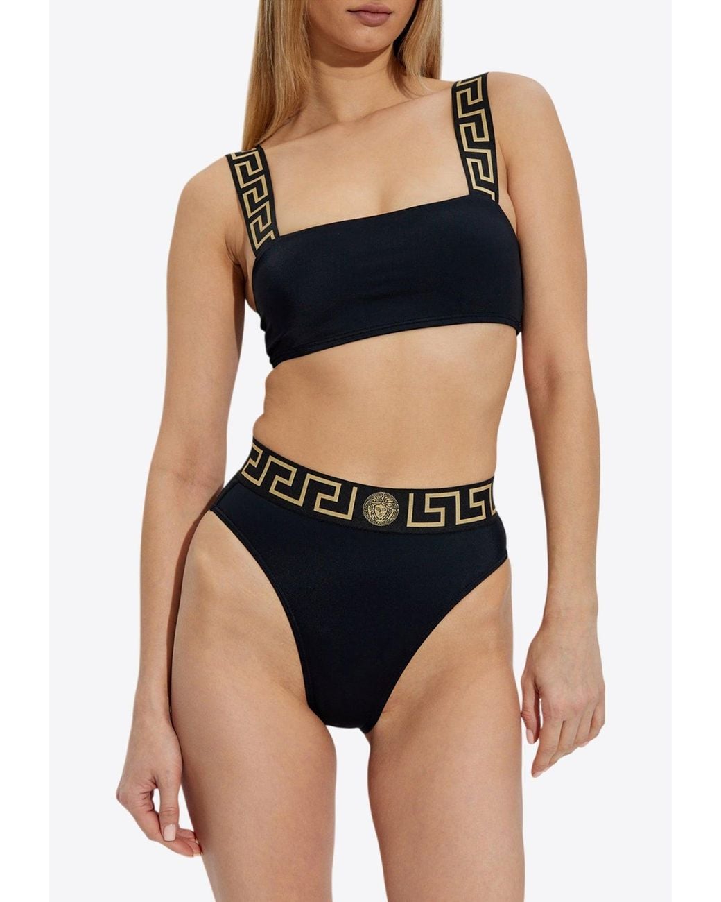 Versace Black Jacquard Bikini Top