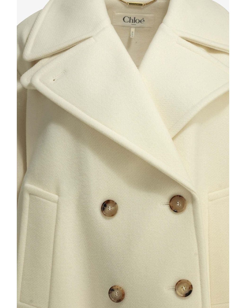 Chloé Natural Double-Breasted Wool Short Coat