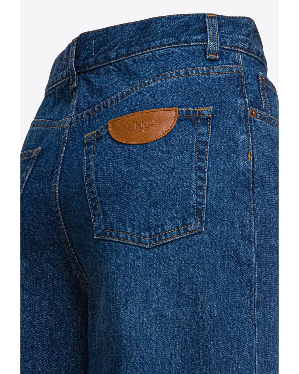 Chloé Blue Logo Patch Wide-Leg Jeans