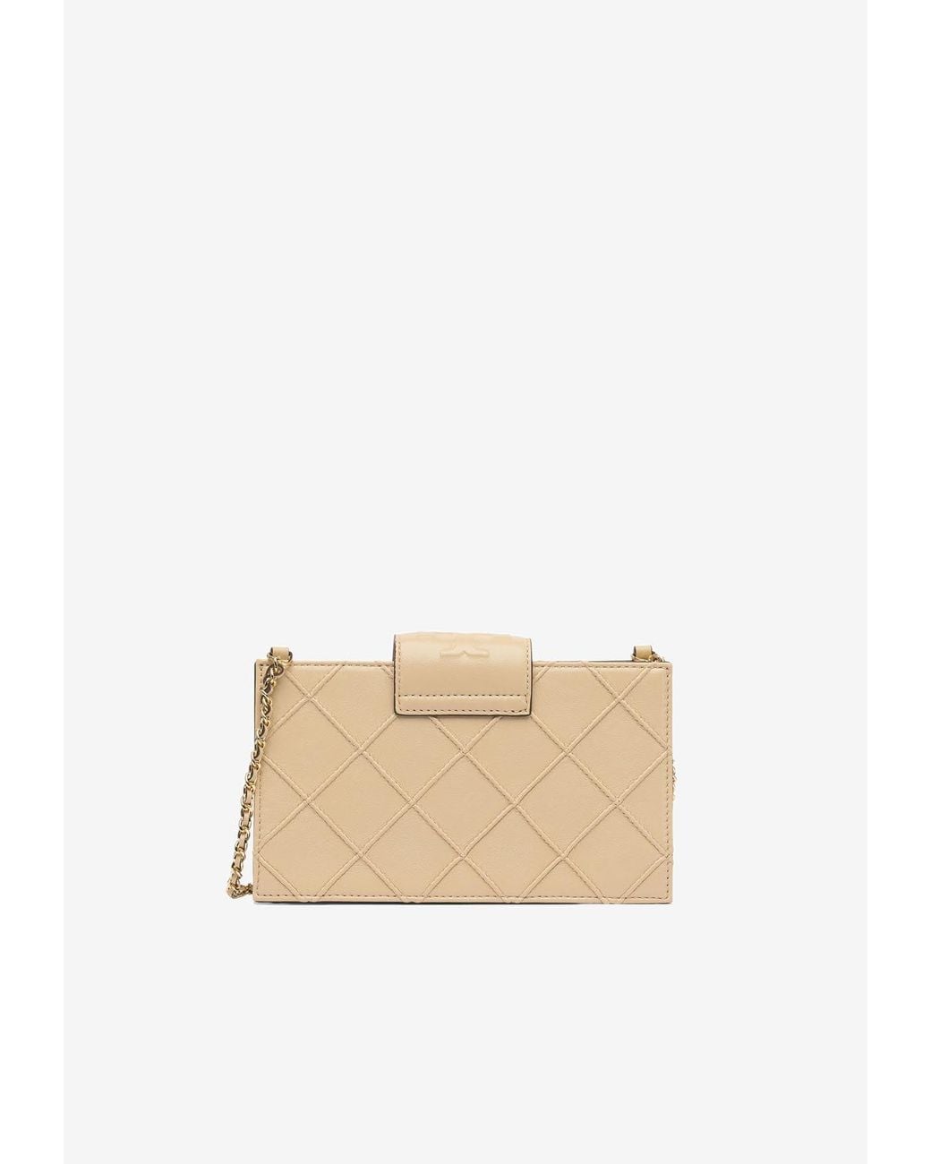 Tory Burch Natural Mini Fleming Wallet With Chain
