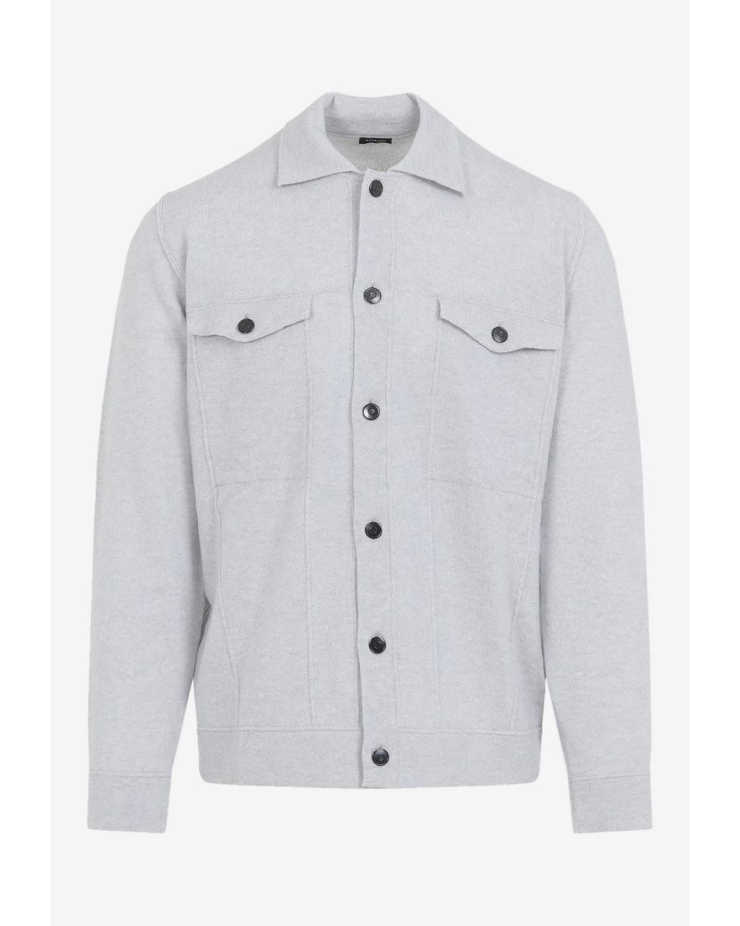 Kiton Gray Cashmere Buttoned Overshirt for men