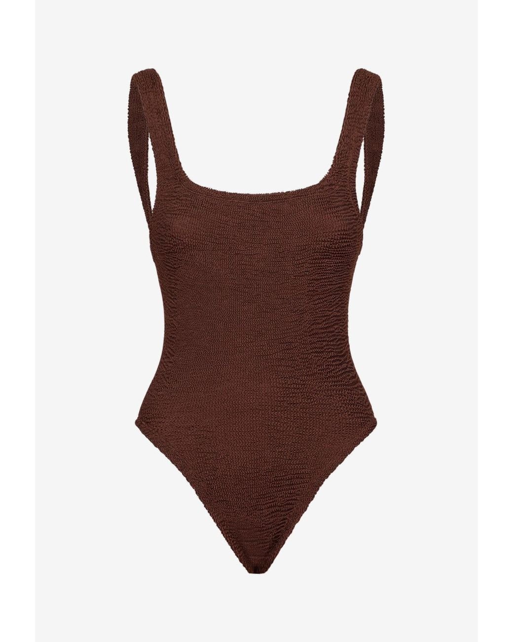 Hunza G Square-neck One-piece Swimsuit in Brown | Lyst