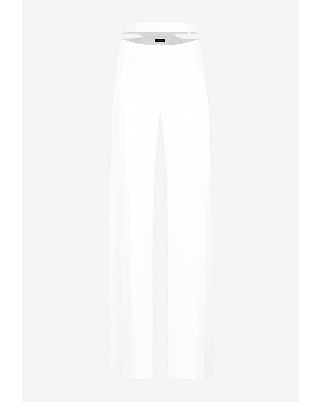 Mugler Wide-leg Belted Tailored Pants in White | Lyst UK