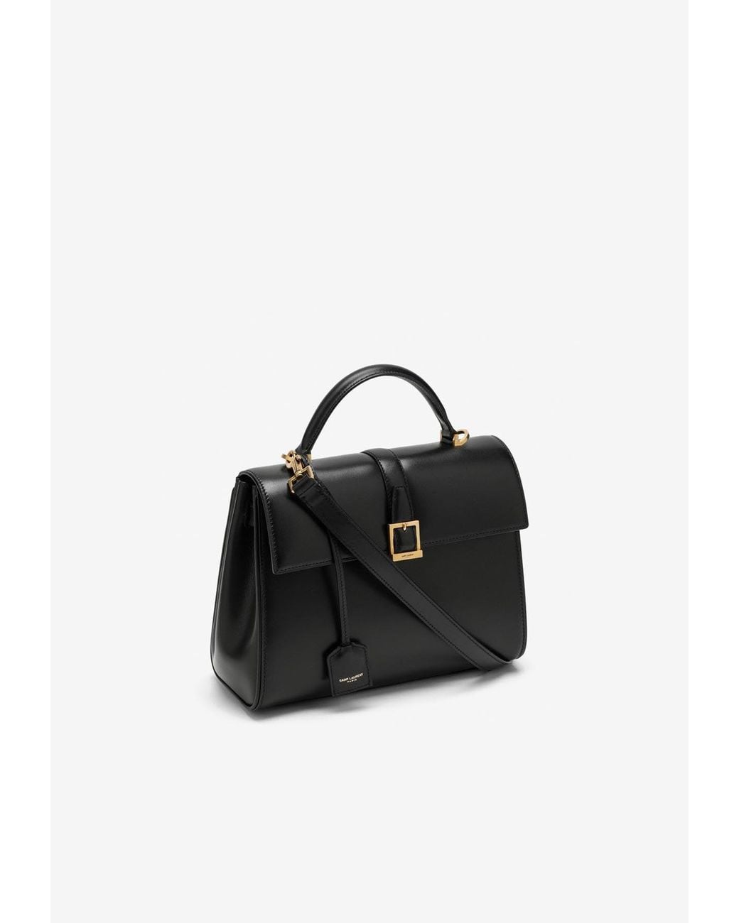 SAINT LAURENT Le Fermoir ブラックショルダーバッグ Saint Laurent Small Le Fermoir Top Handle Bag In Leather in Black