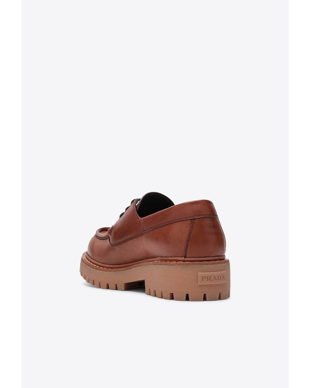 Prada Brown Leather Loafers With Embossed-Logo for men