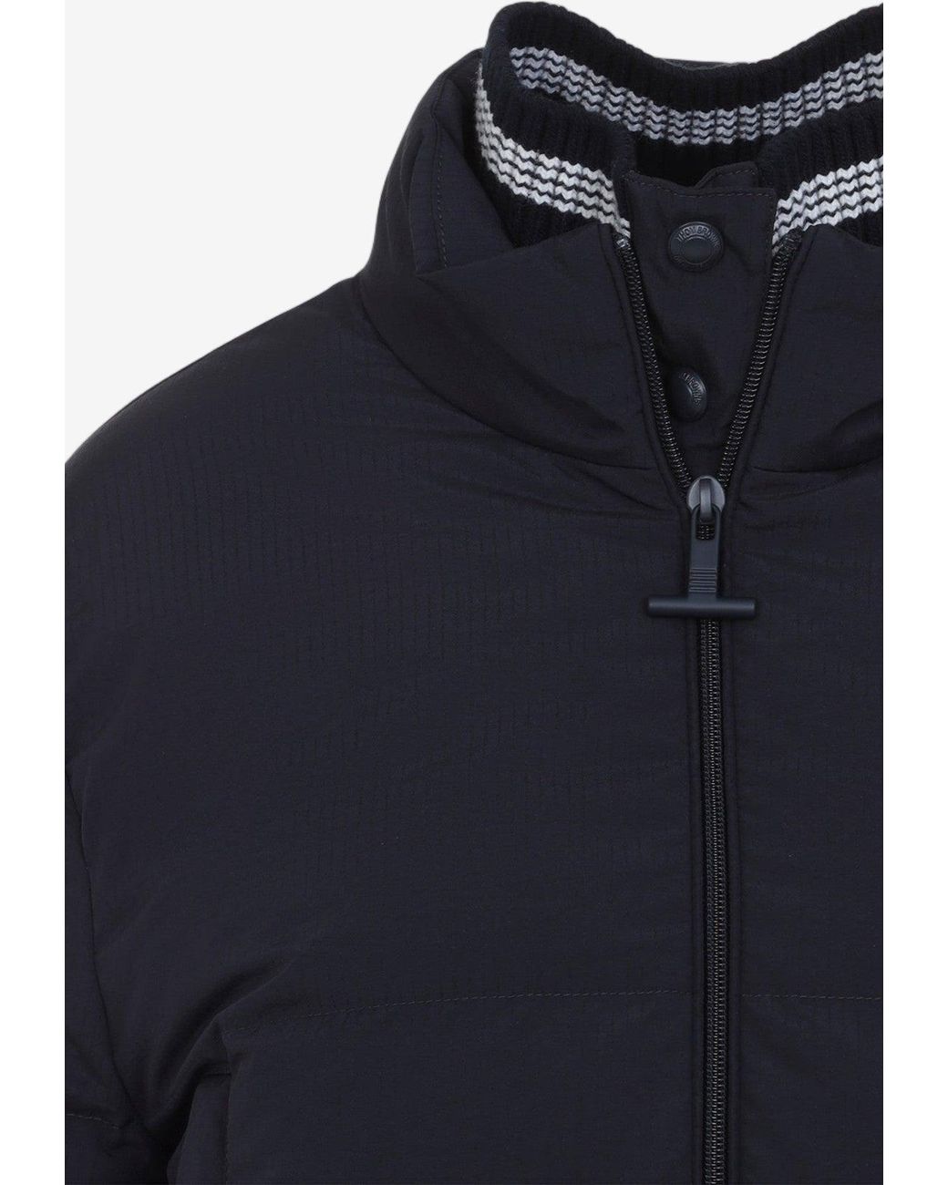 Thom Browne Blue High-Neck Cropped Down Jacket
