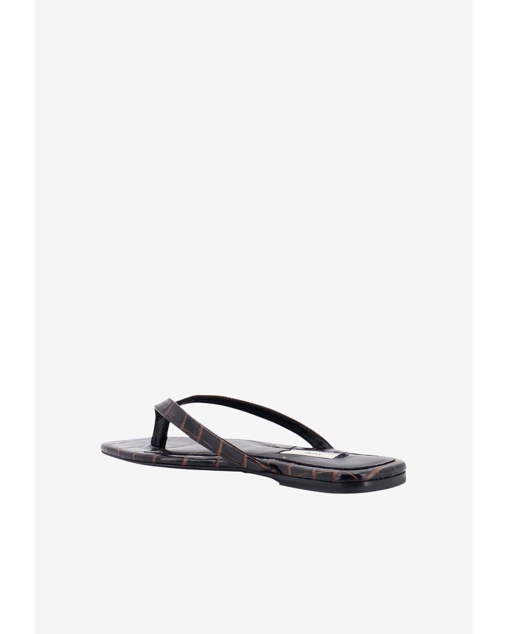 Totême White Croco-Embossed Flat Sandals
