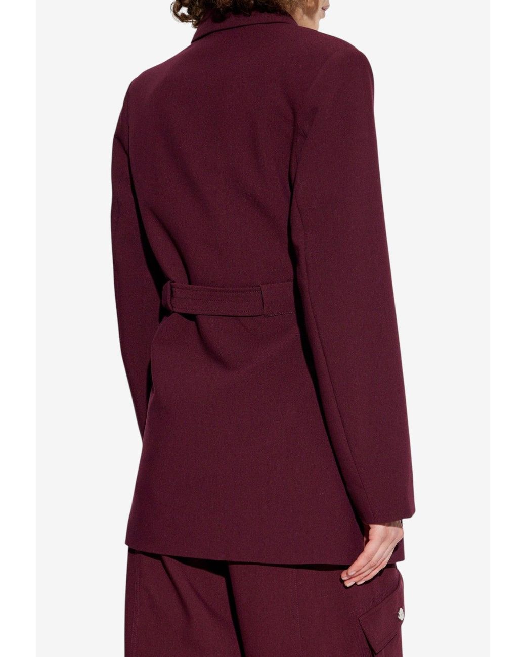 Ganni Red Belted V-Neck Blazer