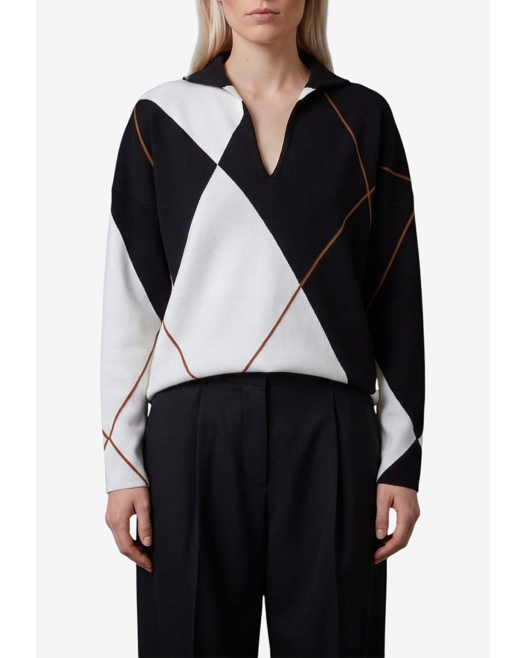 Max Mara Black Sala Argyle Wool Soft Sweater