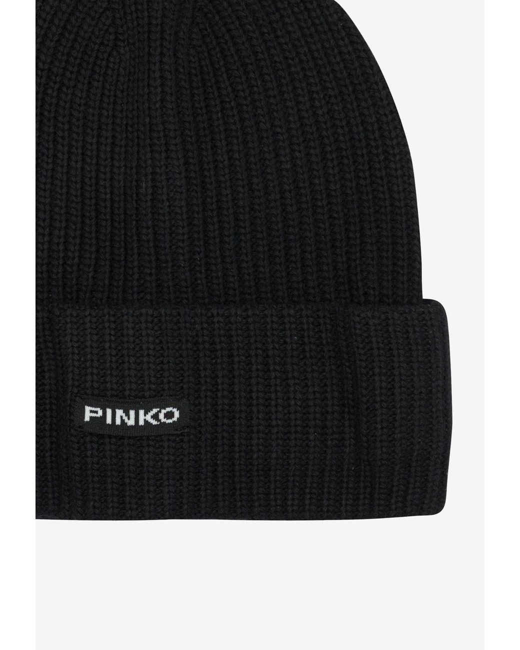 Pinko Black Logo-Label Ribbed Beanie