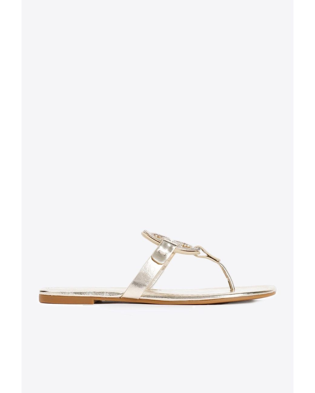 Tory Burch Miller Rhinestone embellished Metallic Sandals in White