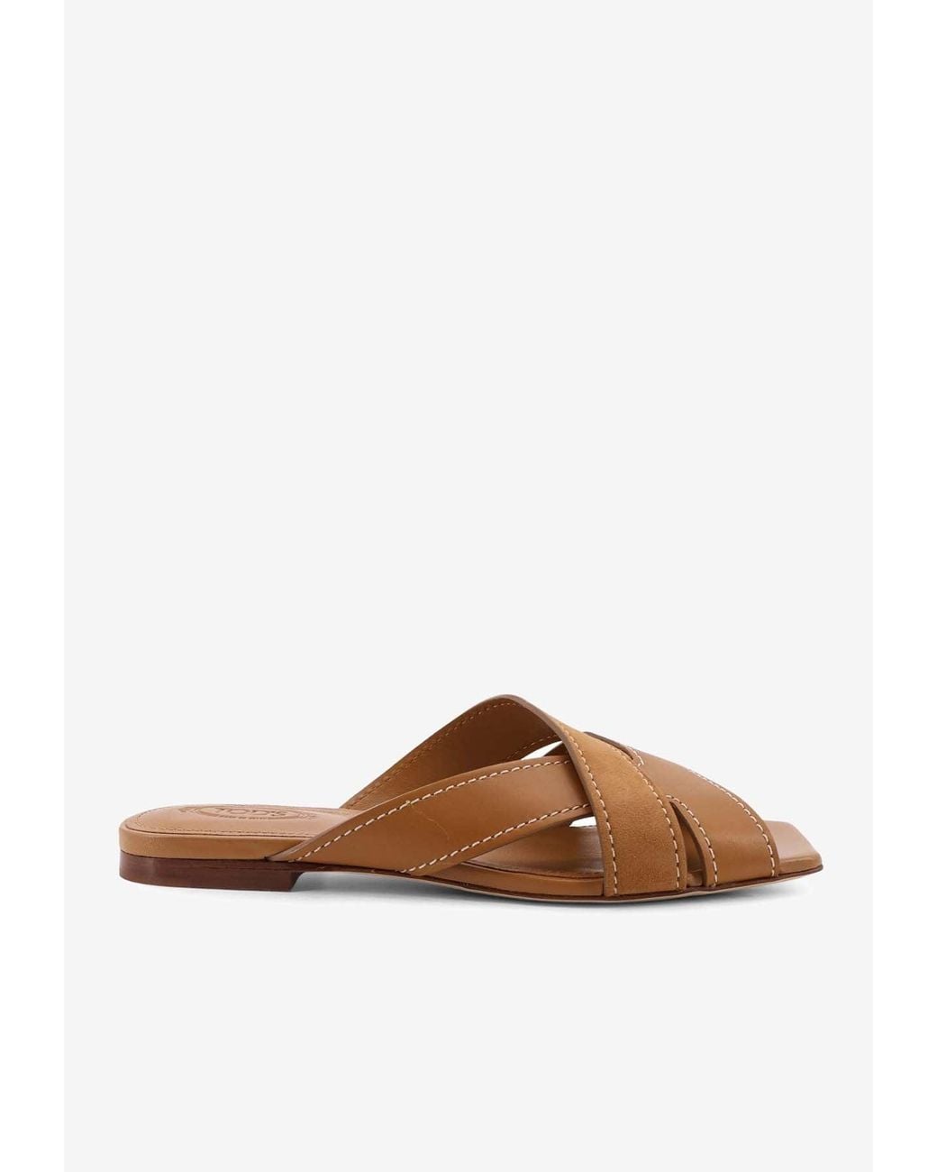 Tod's Brown Stitched Leather Flat Sandals