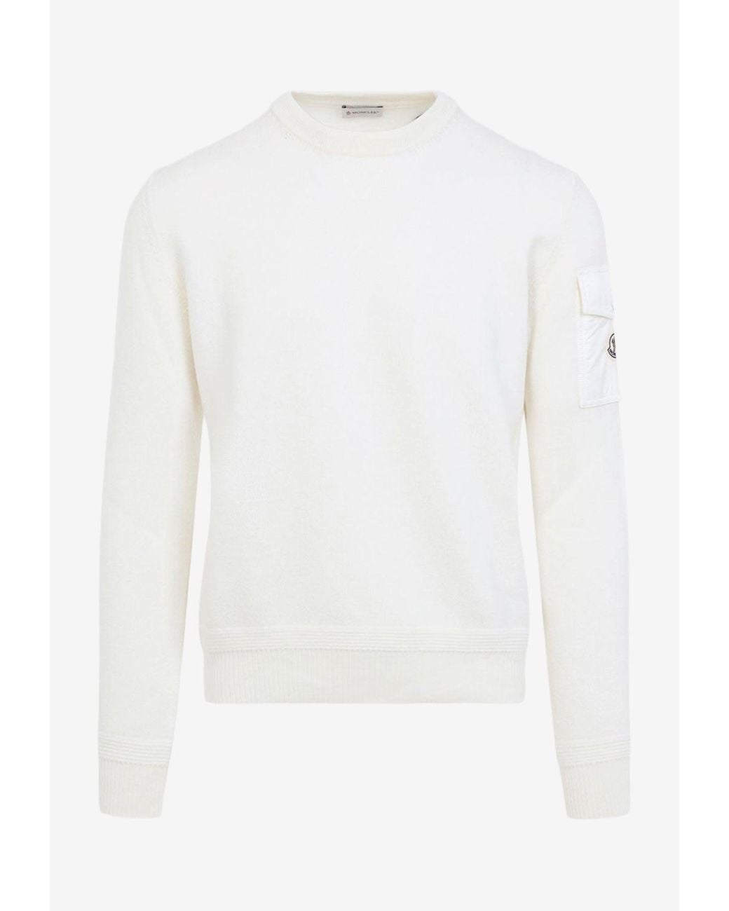 Moncler White Logo Patch Wool Sweater for men