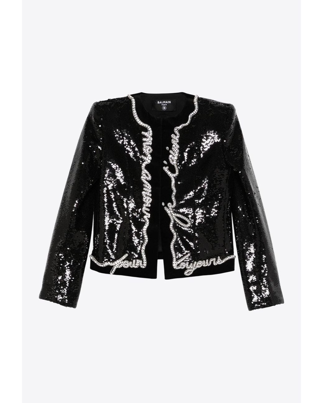 Balmain Black Love Letter Sequined Jacket