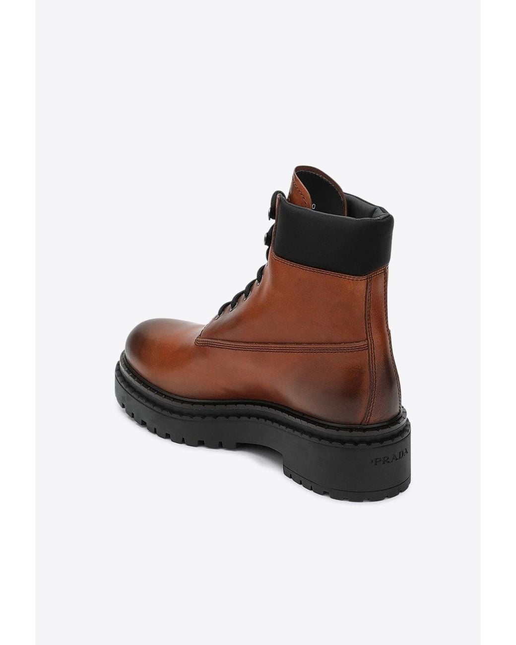 Prada Brown Logo Leather Boot