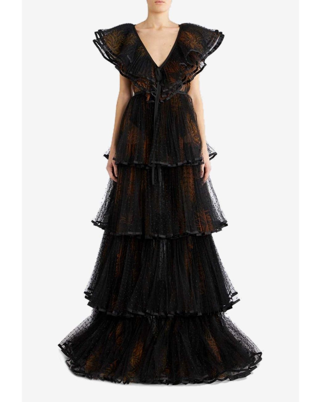 Etro Black Overlapping Printed Tulle Gown
