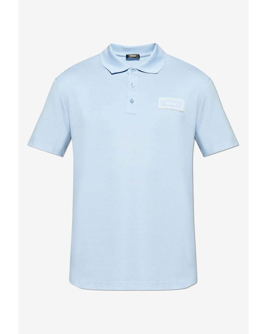Versace Blue Logo-Patch Polo T-Shirt for men