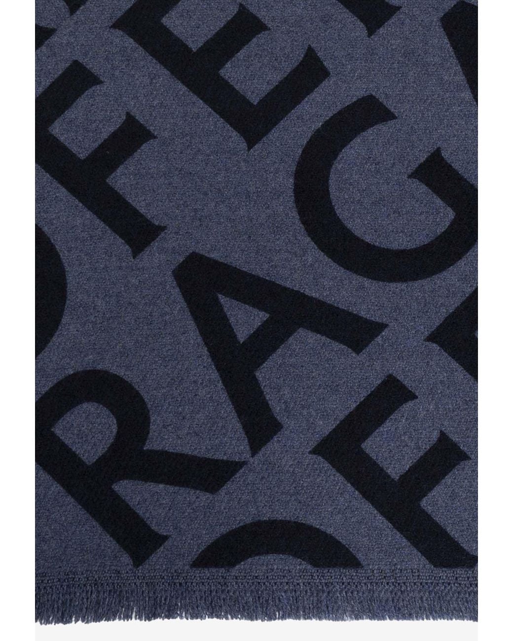 Ferragamo Blue Wool Scarf With Monogram for men