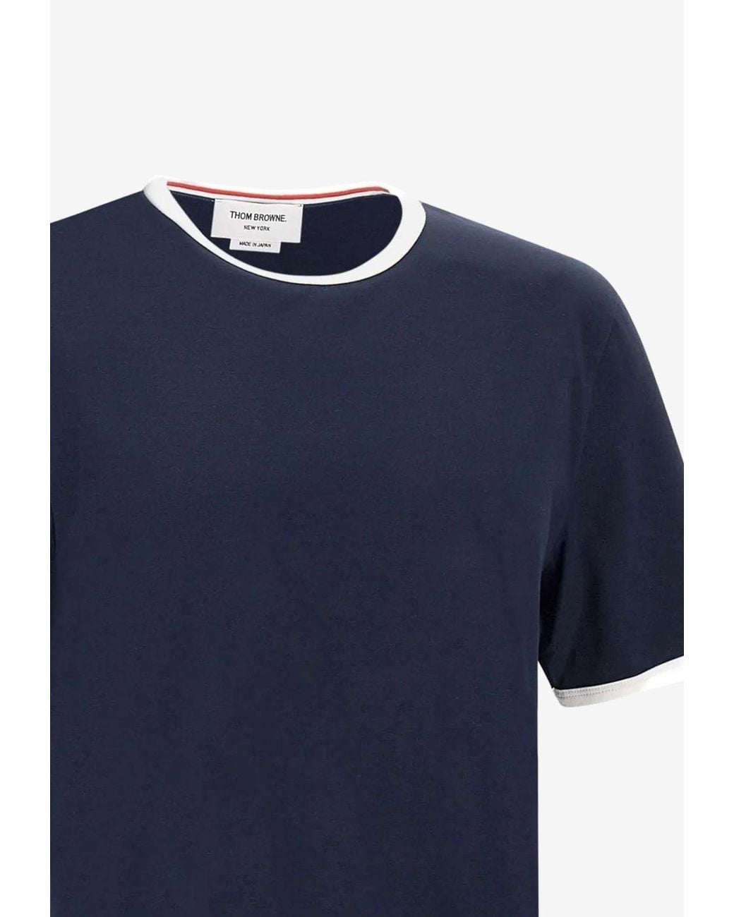 Thom Browne Blue Name Tag Patch Ringer T-Shirt for men