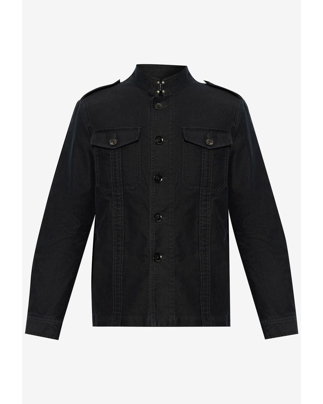 Tom Ford Black Stand-Up Collar Denim Jacket for men