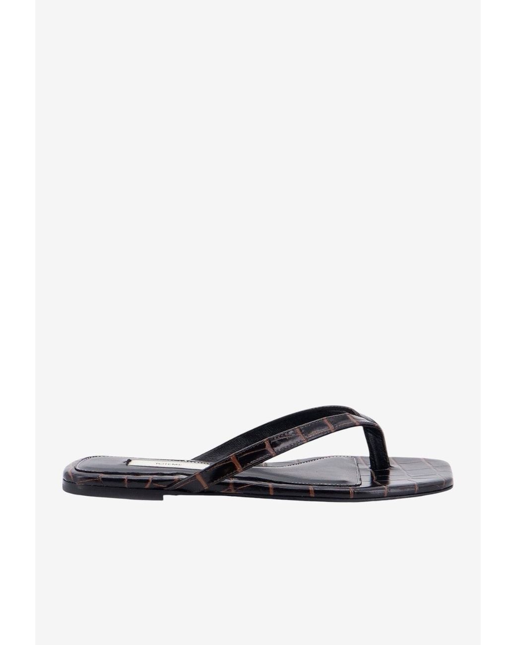 Totême White Croco-Embossed Flat Sandals