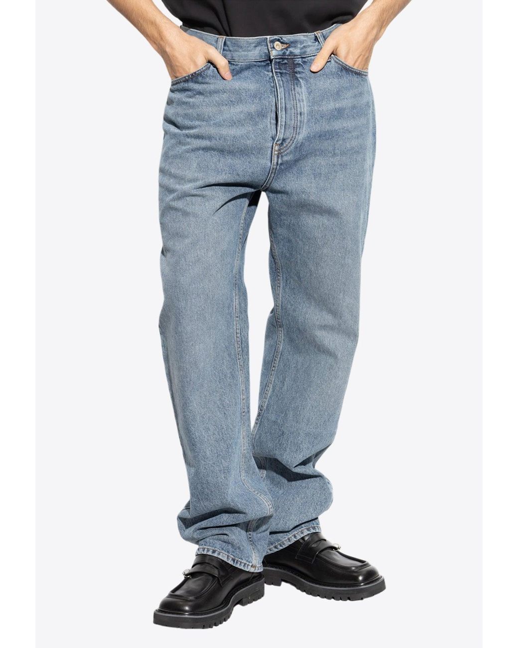 Loewe Leather Logo-Patch Jeans in Blue for Men | Lyst