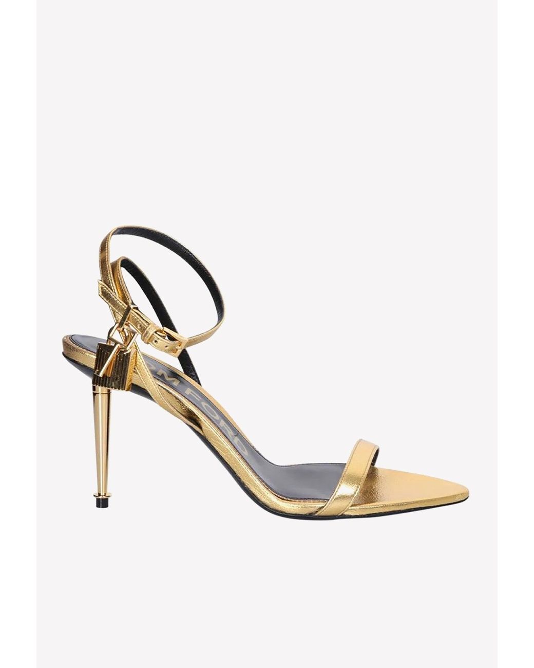 Tom Ford 85 Padlock Leather Sandals in Metallic | Lyst