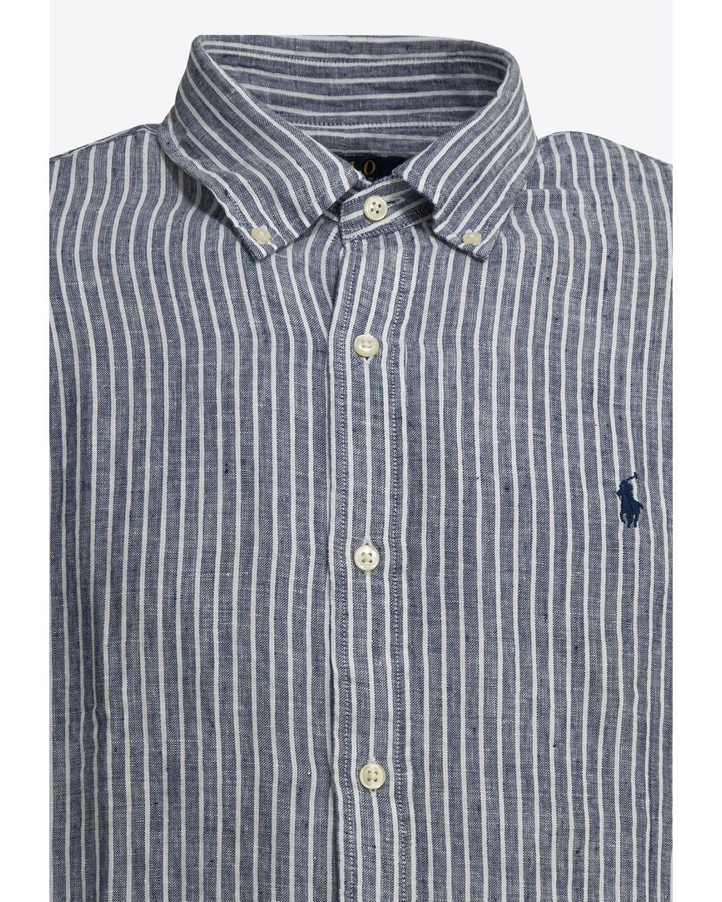Polo Ralph Lauren Striped Buttoned Shirt in Gray for Men | Lyst