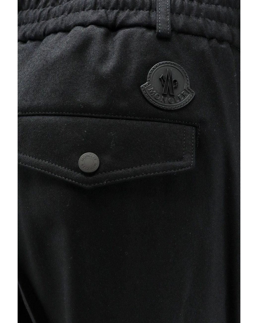 Moncler Black Elasticated Drawstring Waist Tailored Wool Pants for men