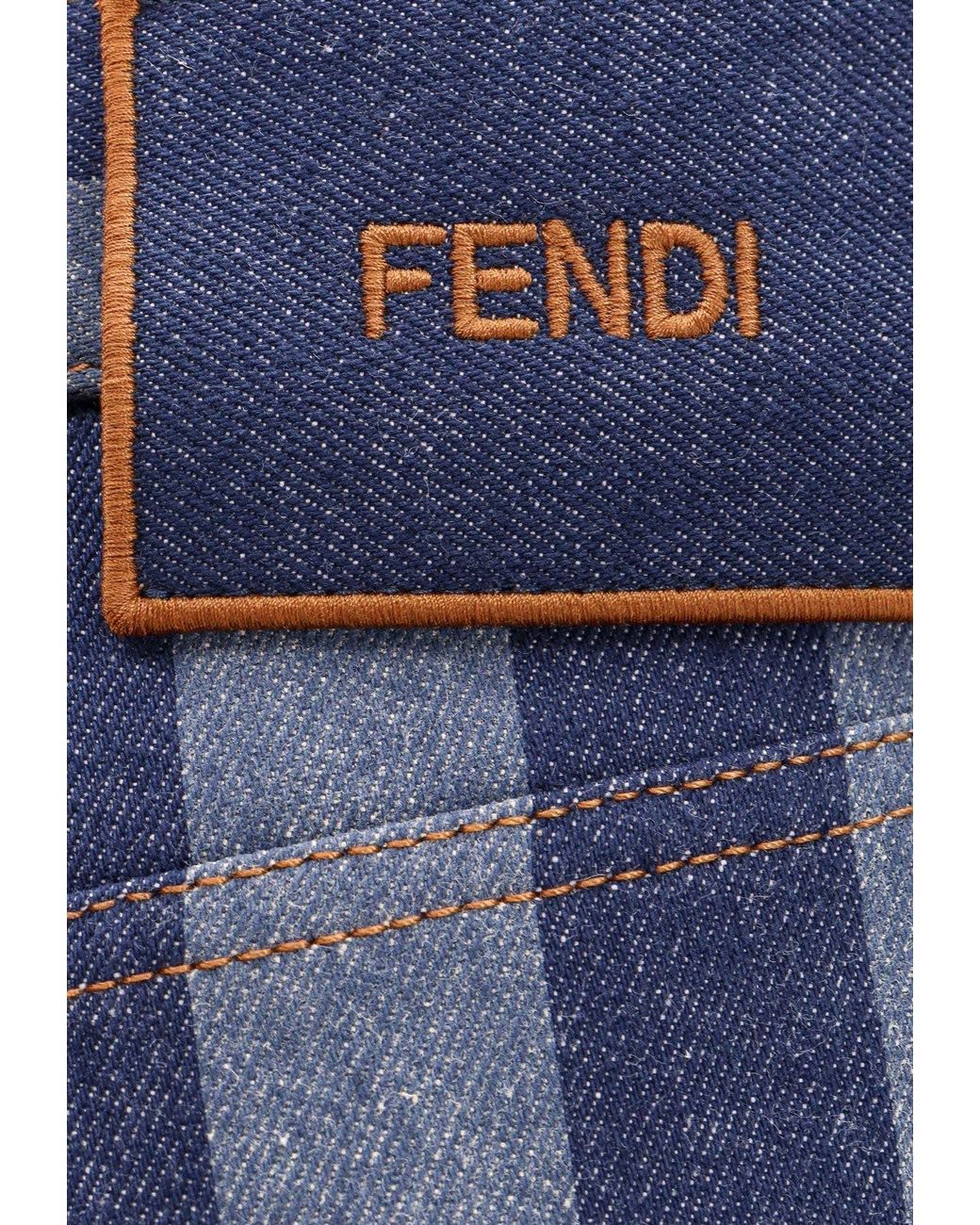 Fendi Blue Logo Patch Striped Flared Jeans
