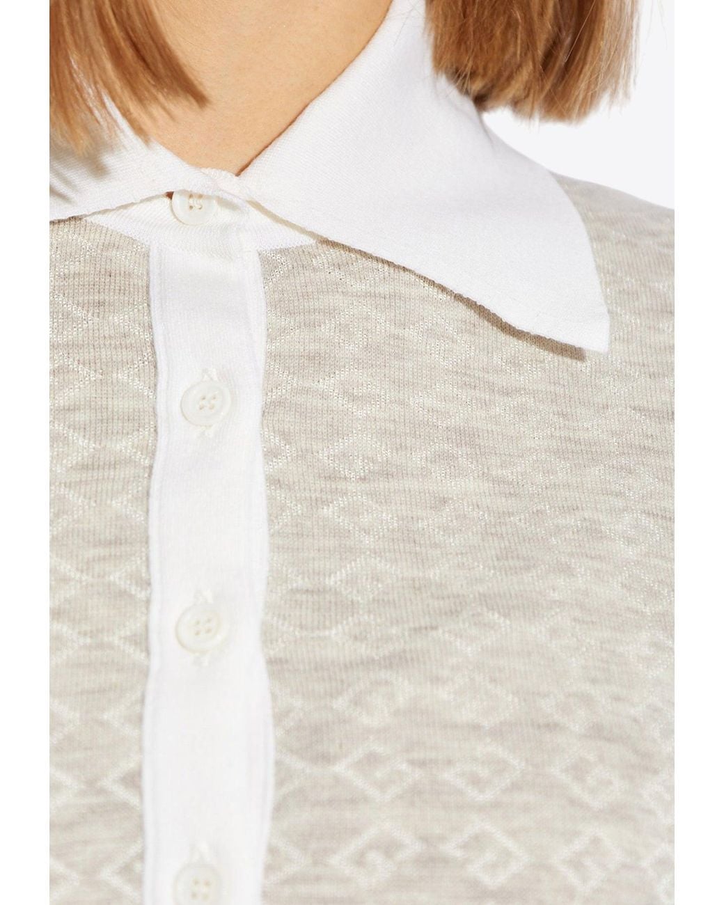 Givenchy White Monogram Jacquard Wool-Blend Polo Sweater